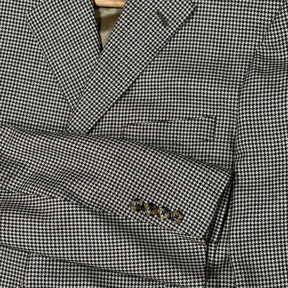 Southwick Mens Size 44 L Tall Houndstooth Blazer Sport Coat Jacket‎ Black Tan